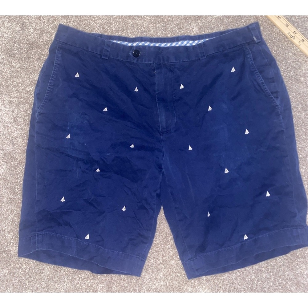 Brooks Brothers Printed Bermuda Shorts All Over Sailboats‎ Print Size 38 Navy